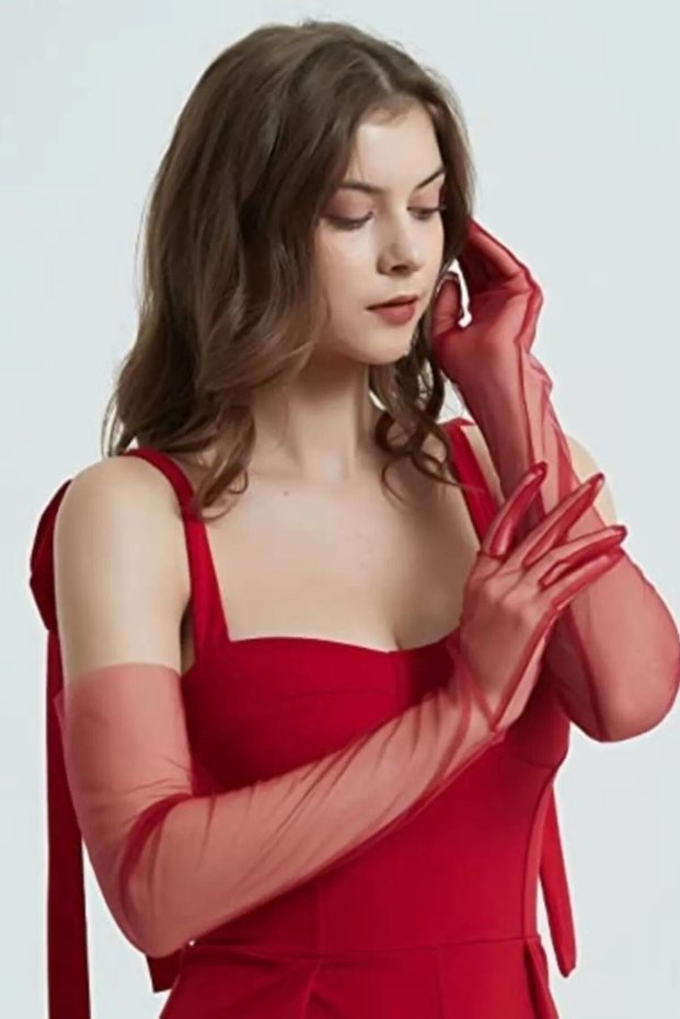 Red Bridal Gloves, Wedding/Marriage Gloves, Gloves for Special Occasions