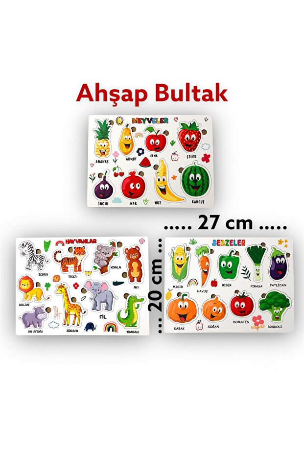 Wooden Educational Learning Puzzle Bultak Fruits, Vegetables, Animals