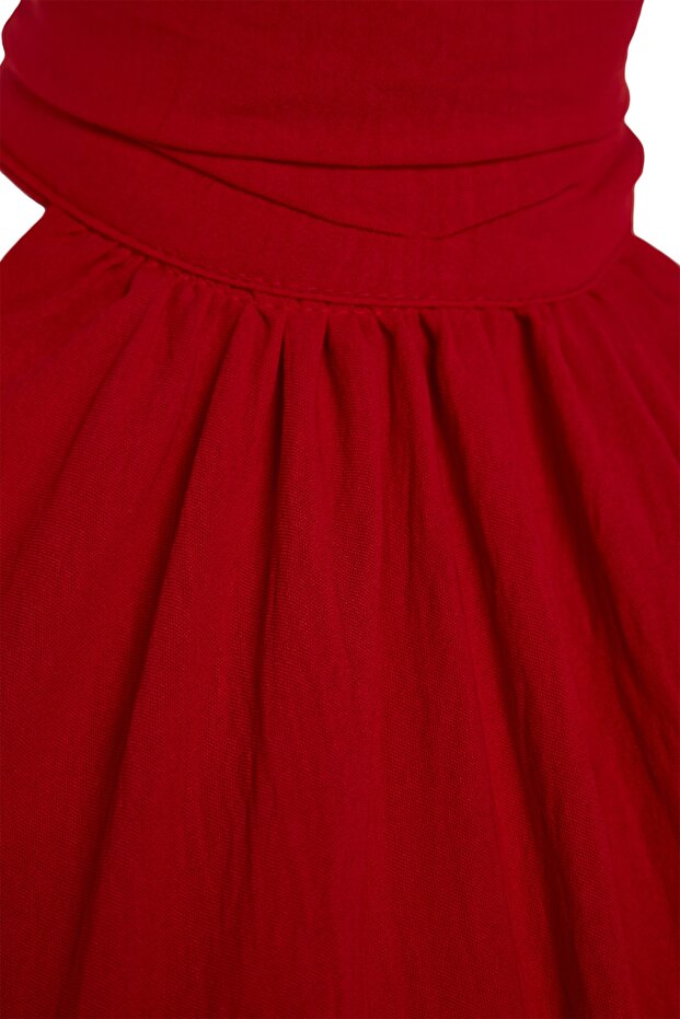 Kırmızı Halter Yaka A Kesim Astarlı Mini Dokuma Elbise TWOSS21EL1538 - 7