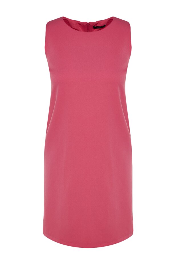 Pembe Düz Kesim Kolsuz Bisiklet Yaka Mini Dokuma Elbise TWOSS19FG0063 - 6