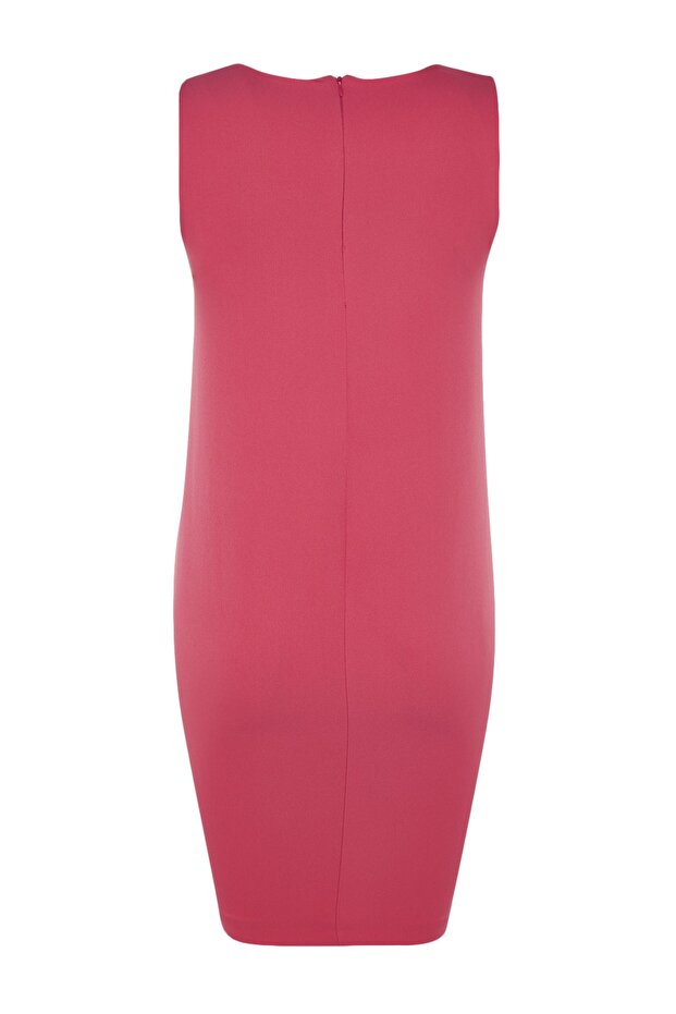 Pembe Düz Kesim Kolsuz Bisiklet Yaka Mini Dokuma Elbise TWOSS19FG0063 - 8