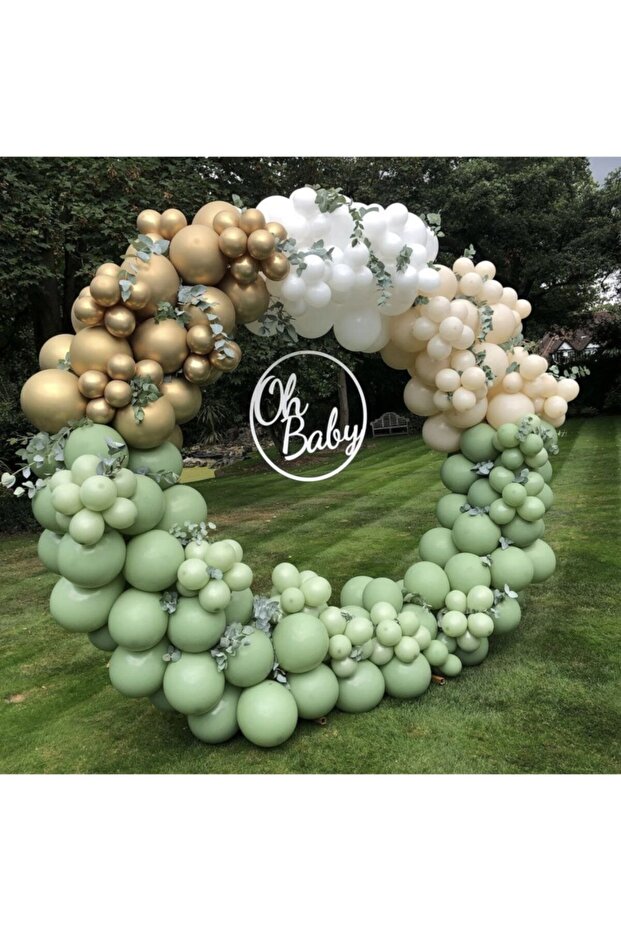 Chrome Gold Mold Green Milk Coffee and White Balloon Set 50 Pieces