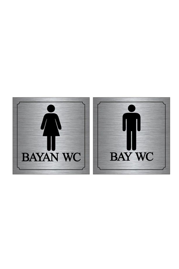 Bay-bayan Wc Yönlendirme Yazısı Metal Gümüş 2'li 10x10 Cm - 1
