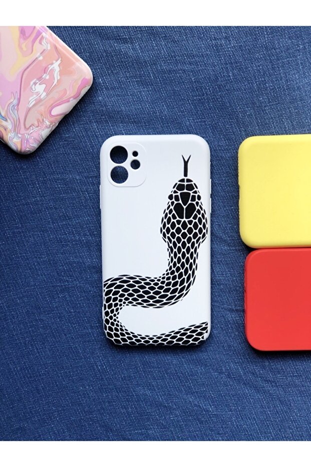 iPhone 11 Camera Protected Model White Snake Pattern Launch Case - 1