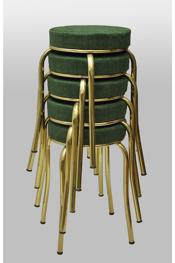 Tabure (5 Adet) Gold Ayaklı, Mina Kumaş, Metal Ahtapot Ayak Aygl-257 - 1