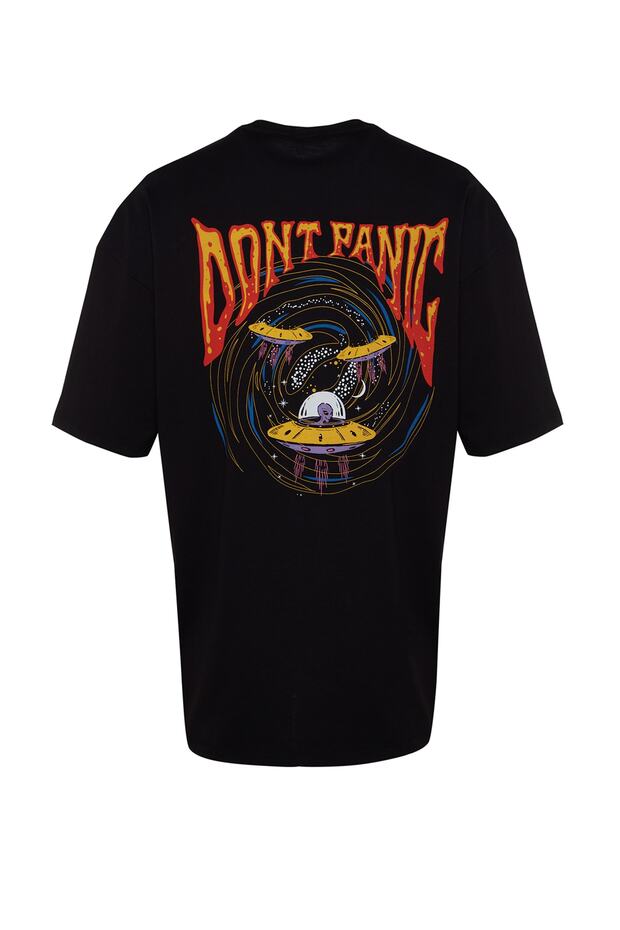 Siyah Oversize/Geniş Kesim Uzay Baskılı %100 Pamuklu T-Shirt TMNSS23TS00120 - 6