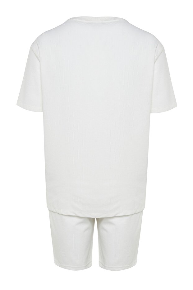 Unisex Ekru Regular Fit Örme Şortlu Pijama Takımı TMNSS23PT00032 - 9