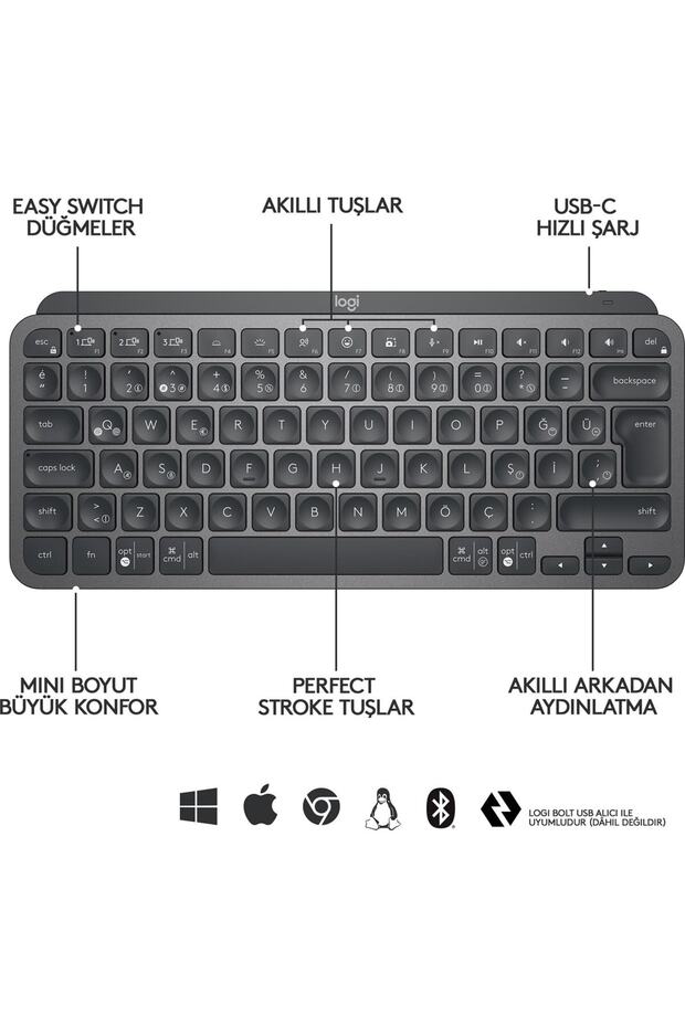 Mx Keys Mını Q Tr Klavye Sıyah 920-010504 - 3