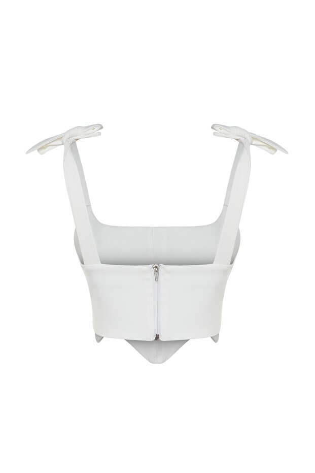 Ekru Crop Balenli Dokuma Büstiyer TPRSS22BS0024 - 8