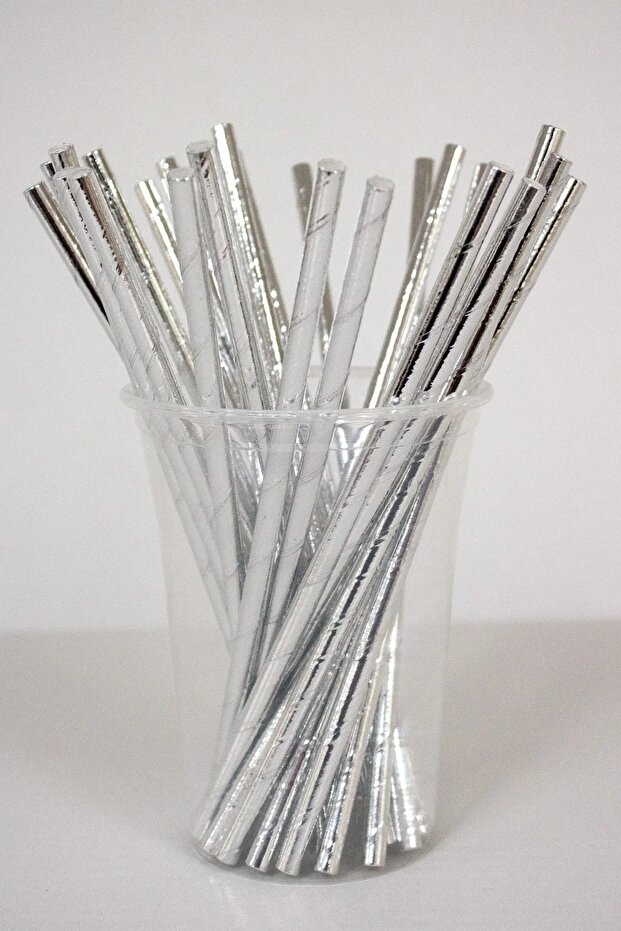 25 Pieces Silver Cardboard Birthday Party Straws 19 Cm