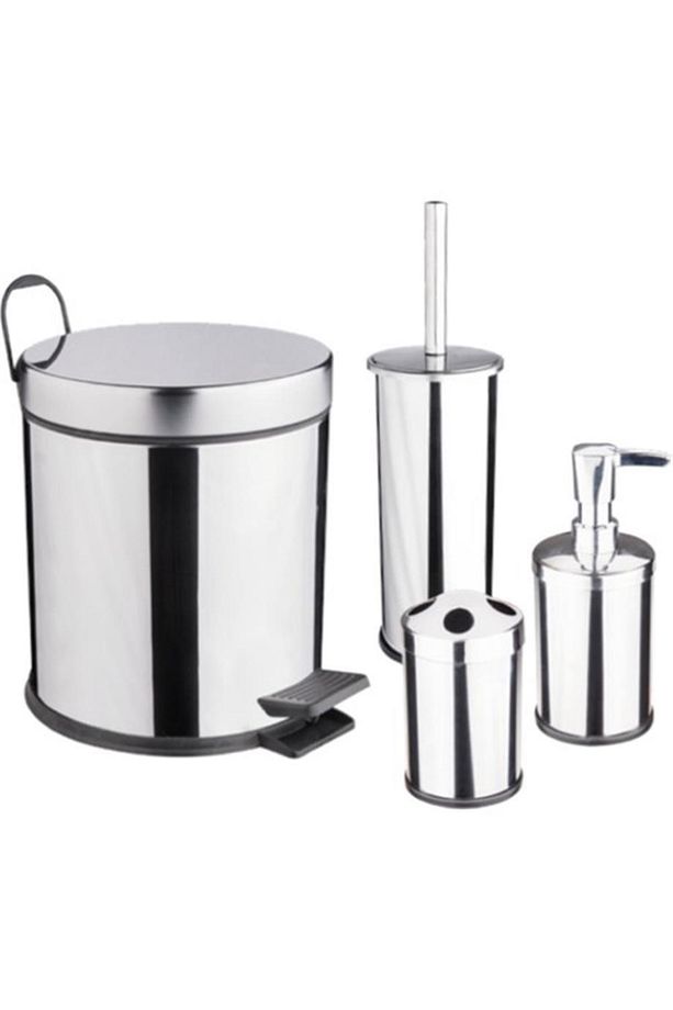 Standart 4"lü Banyo Seti Çöp Kovası Wc Fırçalık Sabunluk Diş Fırçalık Krom - 1