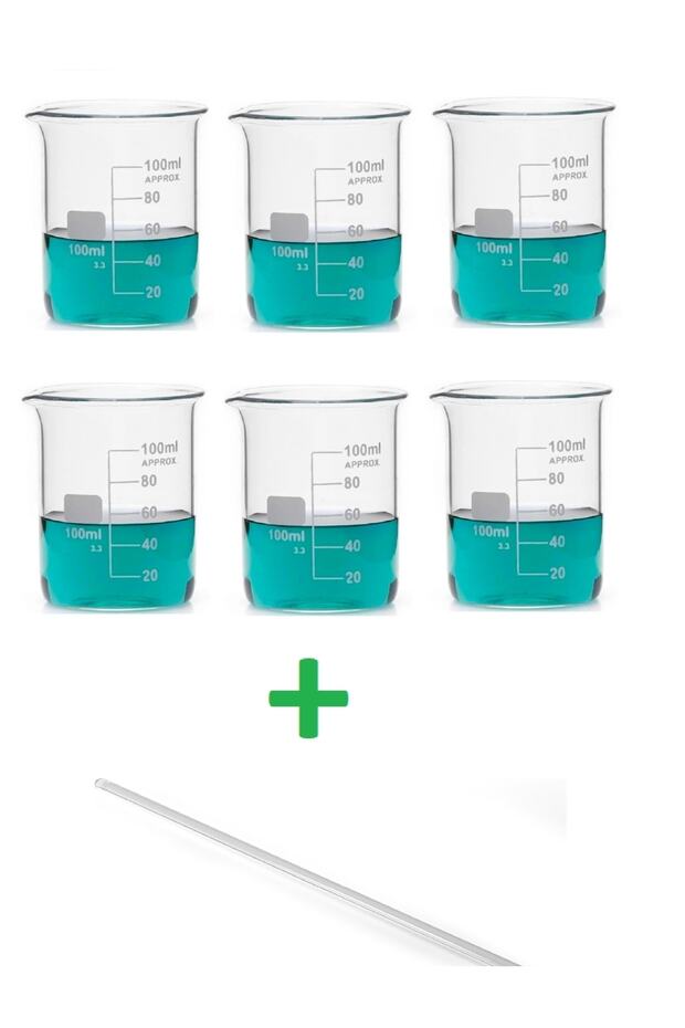 Beherglass 6 Adet 100 Ml Cam Beher Ve 1 Adet 6 Mmx 25 Cm Baget Çubuk - 1