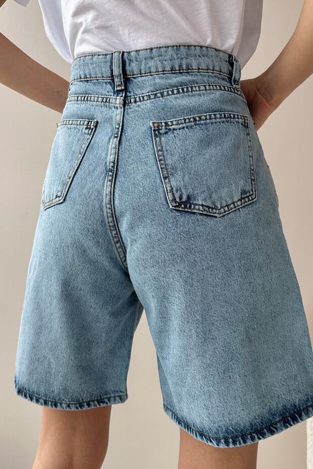 Damskie jasnoniebieskie bermudy dżinsowe z wysokim stanem i szerokimi nogawkami ALC-X8174 - 5