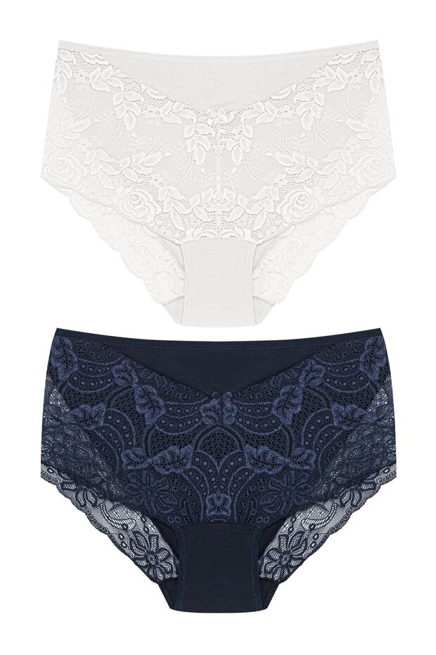 2-Piece Large Size Cotton Bato Women's Panties with Lace Front and Back