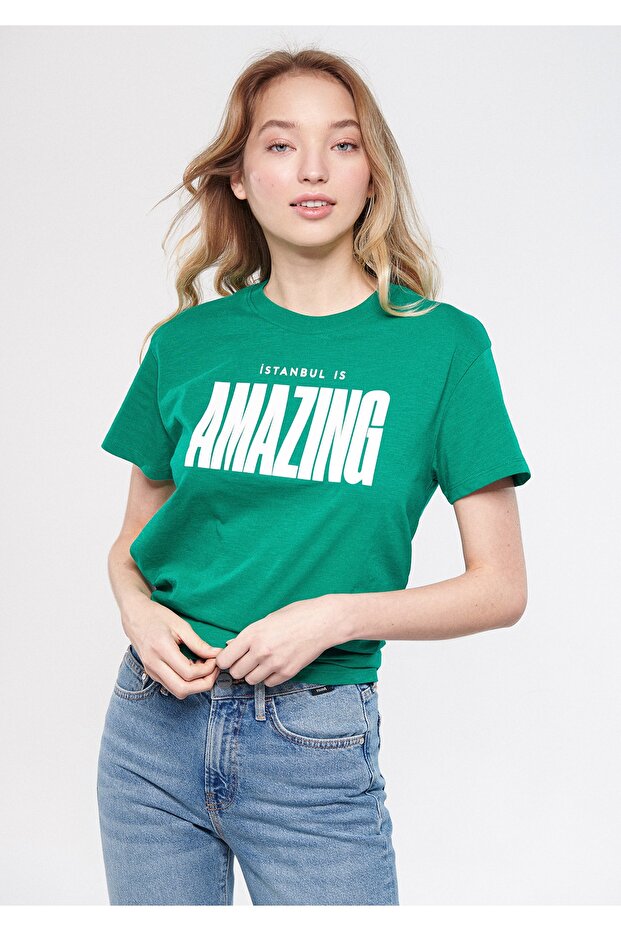 Istanbul Amazing Printed Green T-Shirt Regular Fit / Normal Cut 1601173-34120