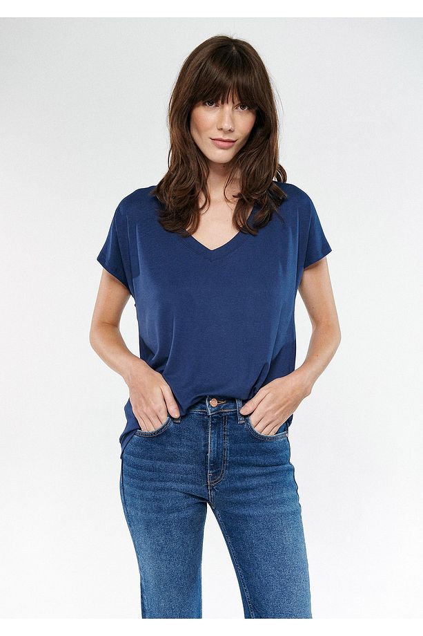 V Yaka Lacivert Basic Tişört Regular Fit / Normal Kesim 167714-28319 - 2