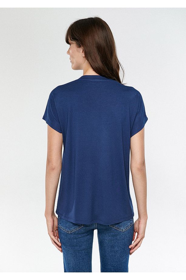 V Yaka Lacivert Basic Tişört Regular Fit / Normal Kesim 167714-28319 - 4