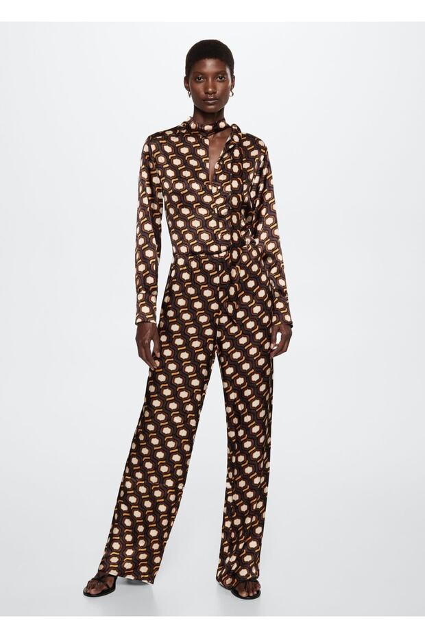 Desenli Akışkan Kumaş Tulum - 2