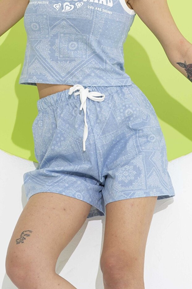 Kadın Şort Desenli Örme - 1