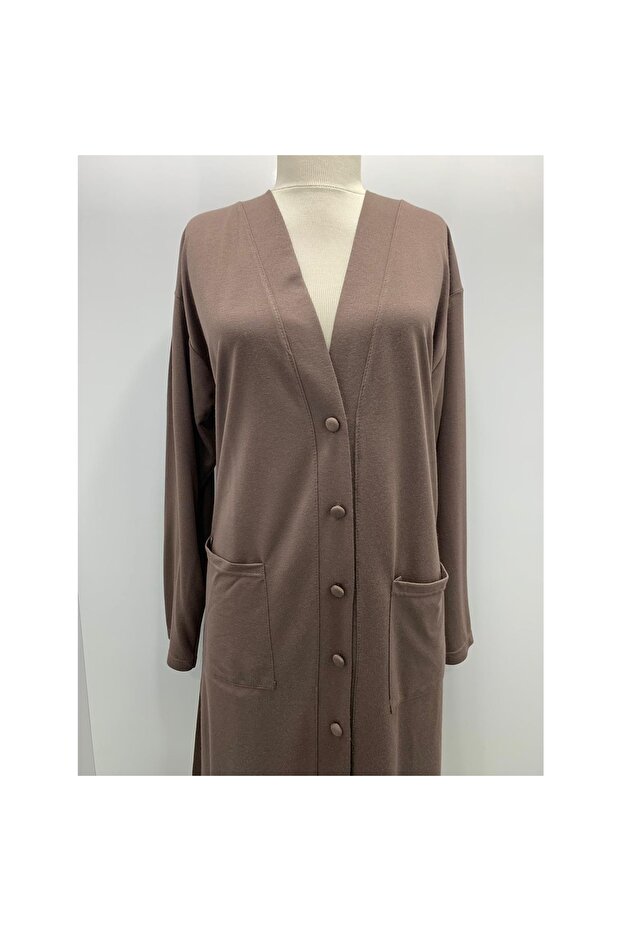 Women's Mink Long Buttoned Pocket Mother Combed Cotton Cardigan