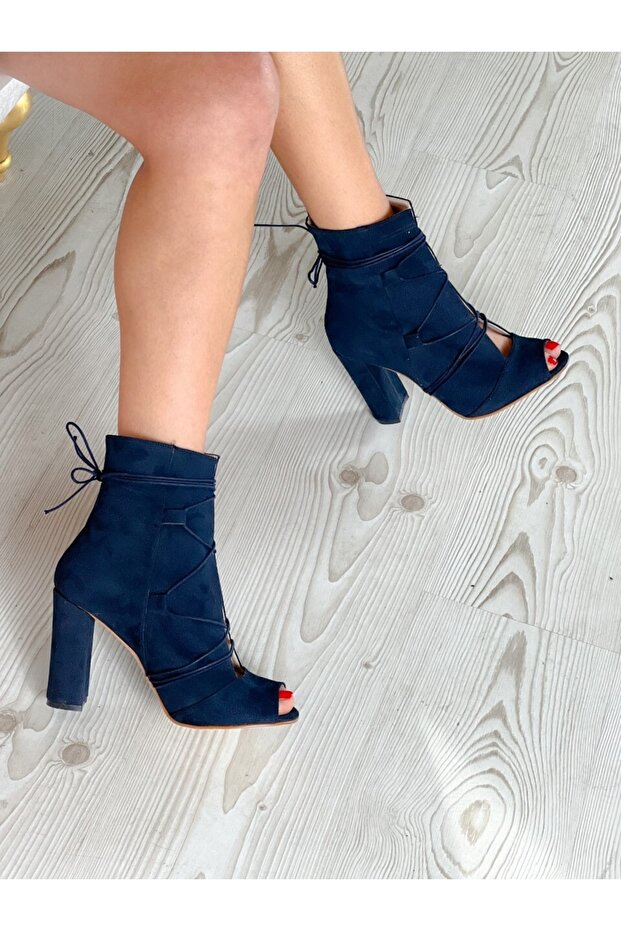 Happy Navy Blue Stringed Summer Heels - 1