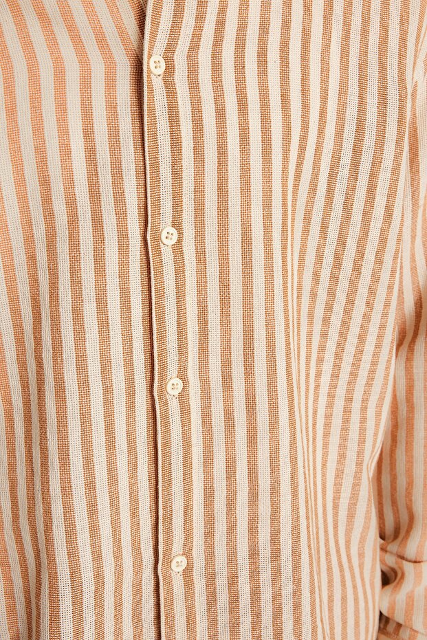 Taş Regular Fit Çizgili Dokulu Keten Görünümlü Gömlek TMNSS23GO00062 - 6