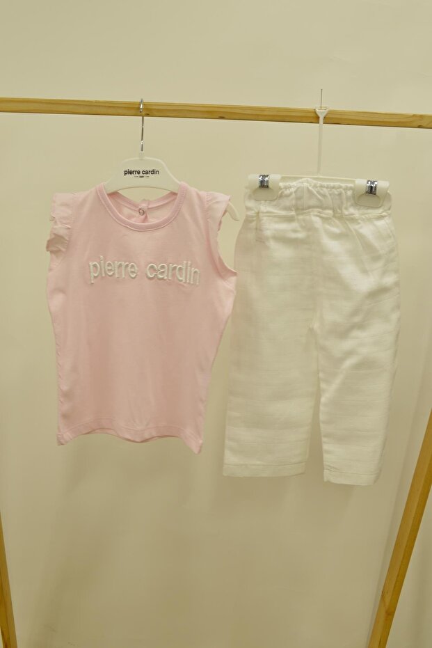Cotton Top Knitted Bottom Woven Muslin Fabric Girl's Bottom Top Set 303863