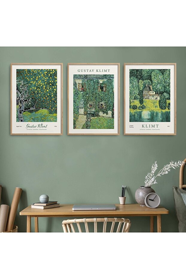 Gustav Klimt 3-Piece Painting Set with Natural Wood Frame Hpn101