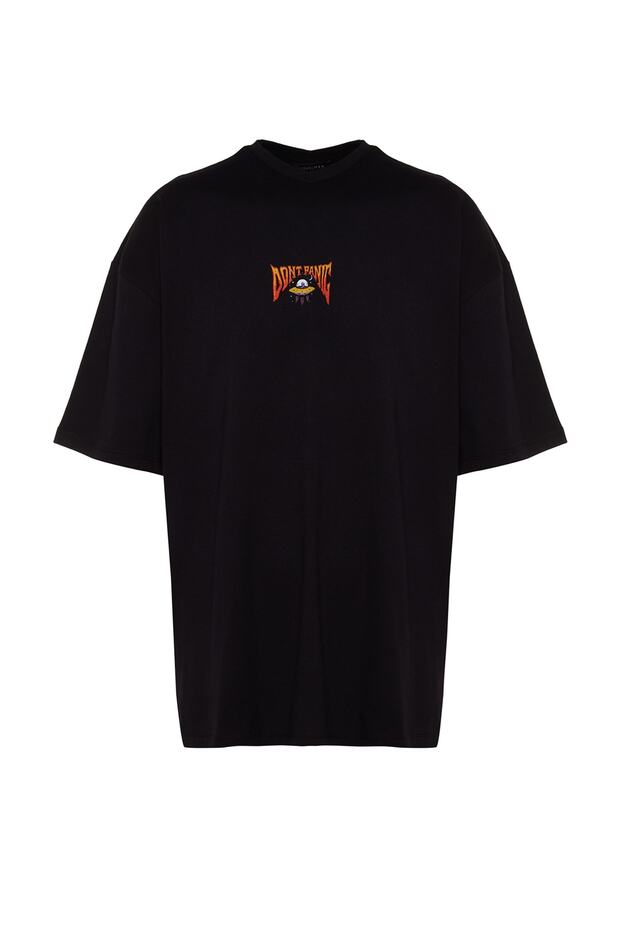 Siyah Oversize/Geniş Kesim Uzay Baskılı %100 Pamuklu T-Shirt TMNSS23TS00120 - 7