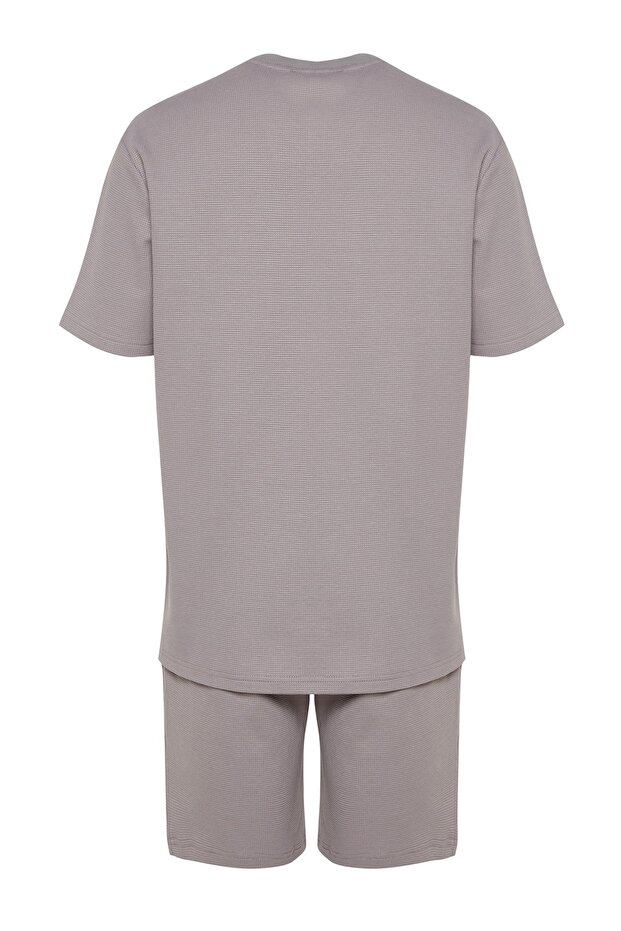 Gri Regular Fit Örme Şortlu Pijama Takımı TMNSS23PT00032 - 6