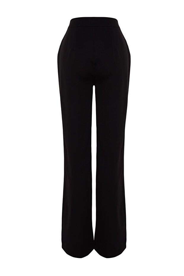 Siyah Geniş Paça Dokuma Pantolon TPRAW22PL0402 - 10