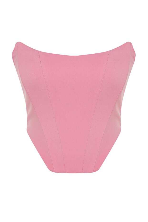 Pink K Crop Corset Detailed Woven Bustier Tprss21Bs0032