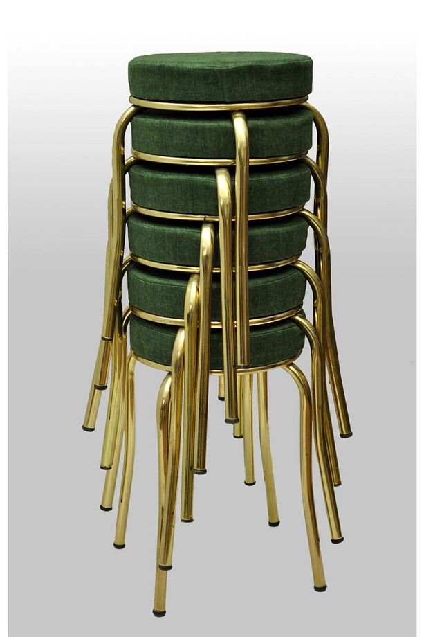 Tabure (6adet) Gold Ayaklı, Mina Kumaş, Metal Ahtapot Ayak Aygl-273 - 1