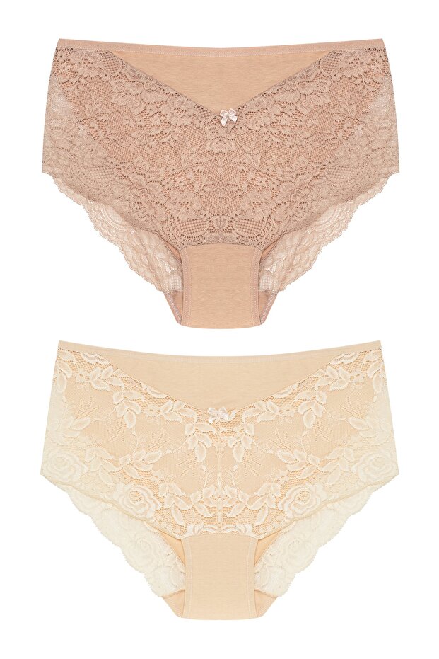 2-Piece Large Size Cotton Bato Women's Panties with Lace Front and Back