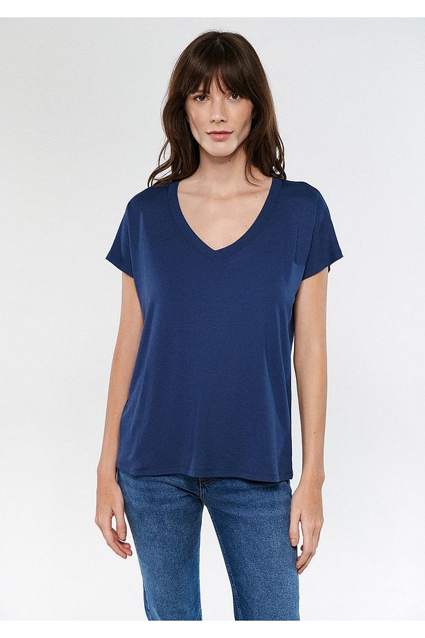 V Yaka Lacivert Basic Tişört Regular Fit / Normal Kesim 167714-28319 - 3