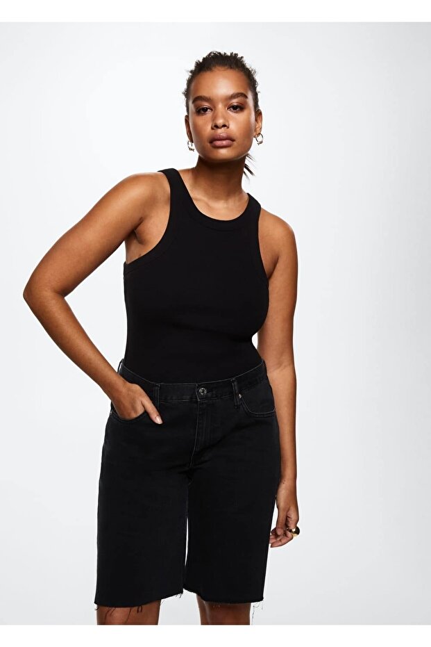 Paçaları Dikişsiz Denim Bermuda Şort - 6