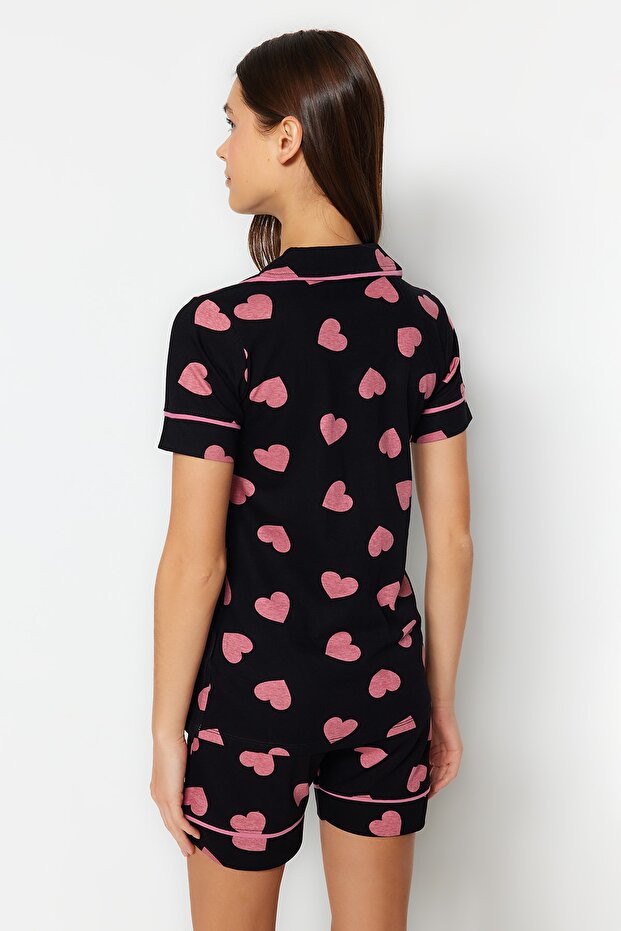 Heart Patterned 100% Cotton Shirt and Shorts Sleepwear Set - THMSS21PT1200 - 6
