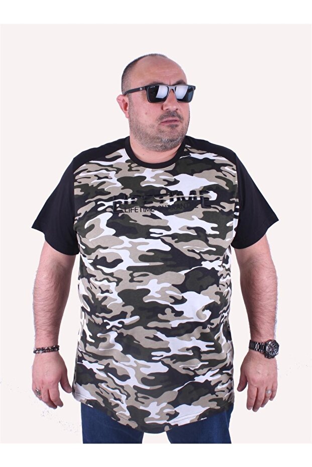 Plus Size Shoulder Line Camouflage Men's T-Shirt 23147 Khaki