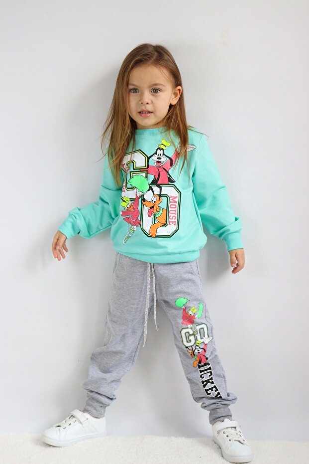 Girl's 2 Thread Go Print Pattern Basic Tracksuit Set 3-10 Years
