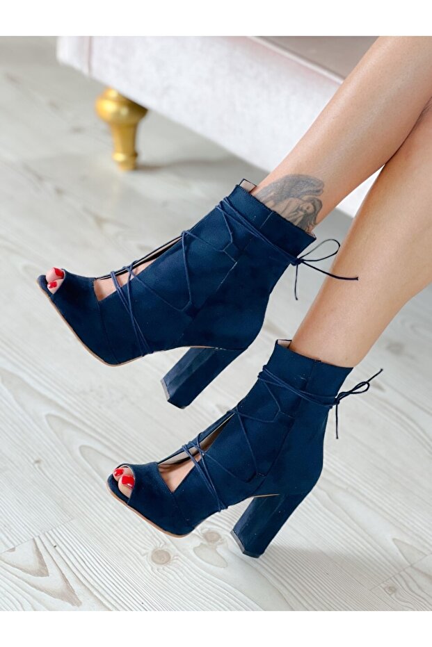 Happy Navy Blue Stringed Summer Heels - 4