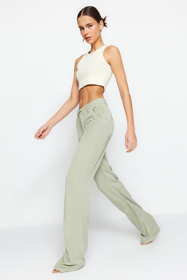 More Sustainable Mint %100 Tencel™ Düşük Bel Wide Leg Jeans TWOSS23JE00219 - 3