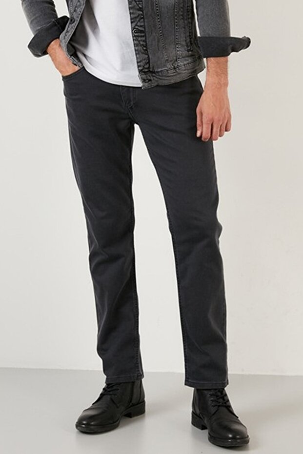 Erkek Yüksek Bel Regular Fit Pamuklu Kot Pantolon - 2