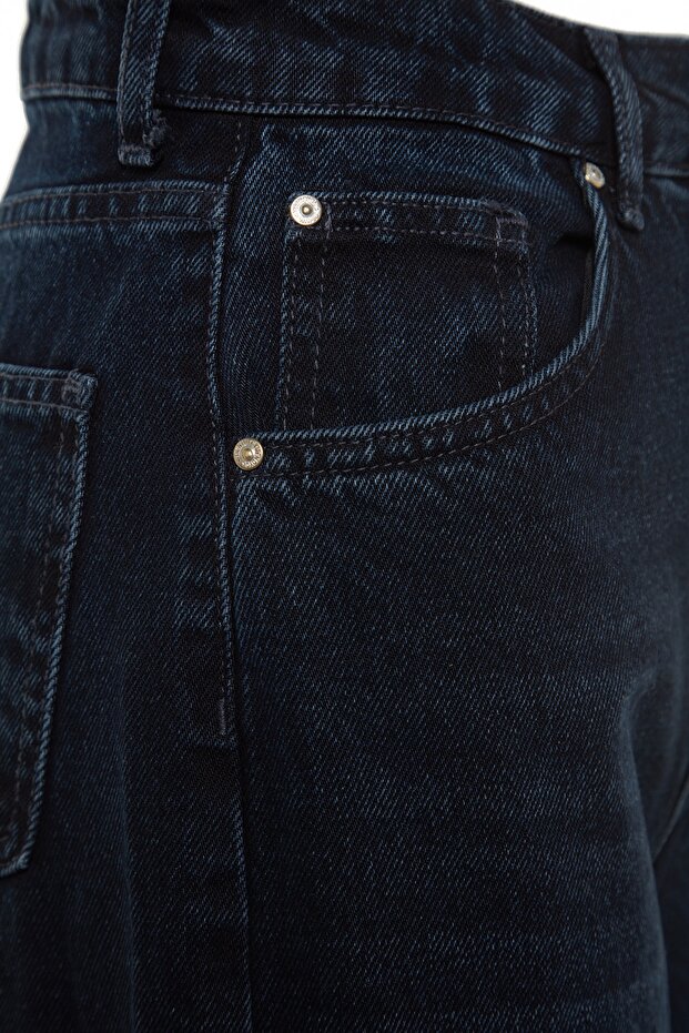 Gece Mavisi Yüksek Bel Wide Leg Geniş Paça %100 Pamuk Non-Stretch Jeans TWOSS23JE00083 - 8
