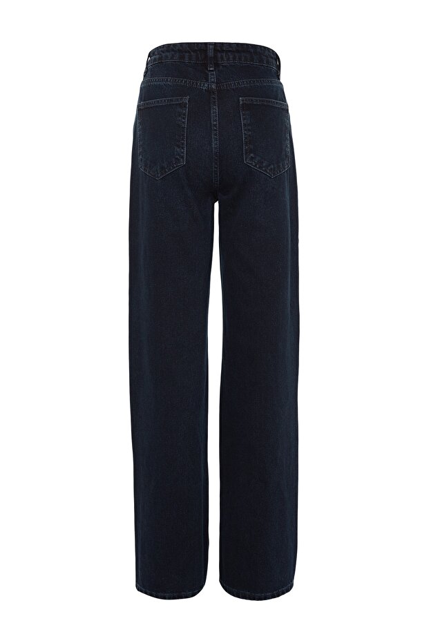 Gece Mavisi Yüksek Bel Wide Leg Geniş Paça %100 Pamuk Non-Stretch Jeans TWOSS23JE00083 - 9
