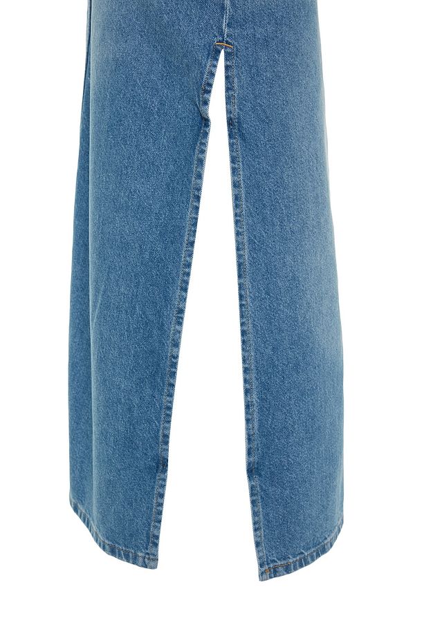 Açık Mavi Yırtmaçlı Yüksek Bel  Maxi Denim Etek TWOSS23ET00109 - 8