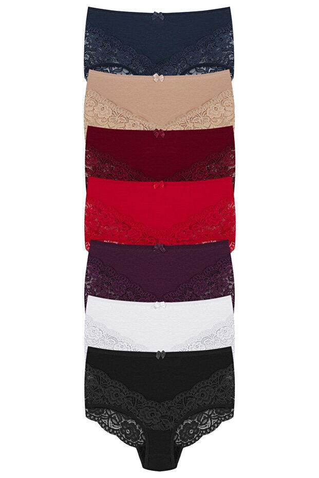 7-Piece Cotton Front Back V Lace High Waist Plus Size Women's Panties