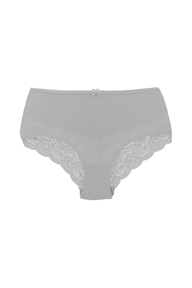 White Cotton High Waist Lace Detailed Plus Size Women's Panties