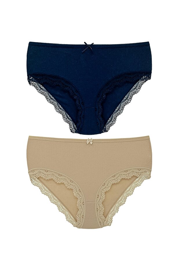 2-Piece Camisole Leg Lace Detailed High Waist Large Size Bato Women's Panties