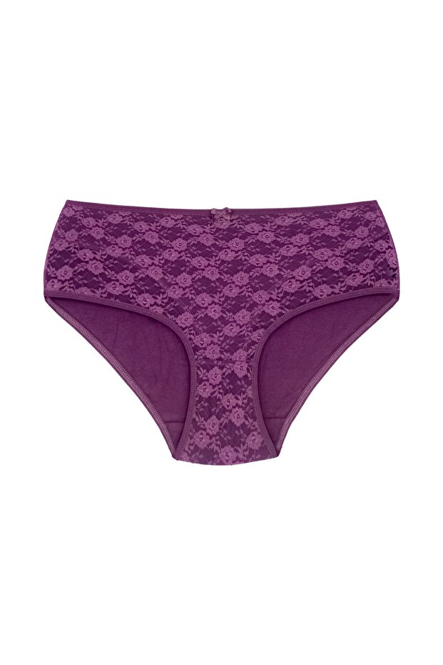 Purple Double Lined Lace Front and Cotton Back Plus Size Women's Panties