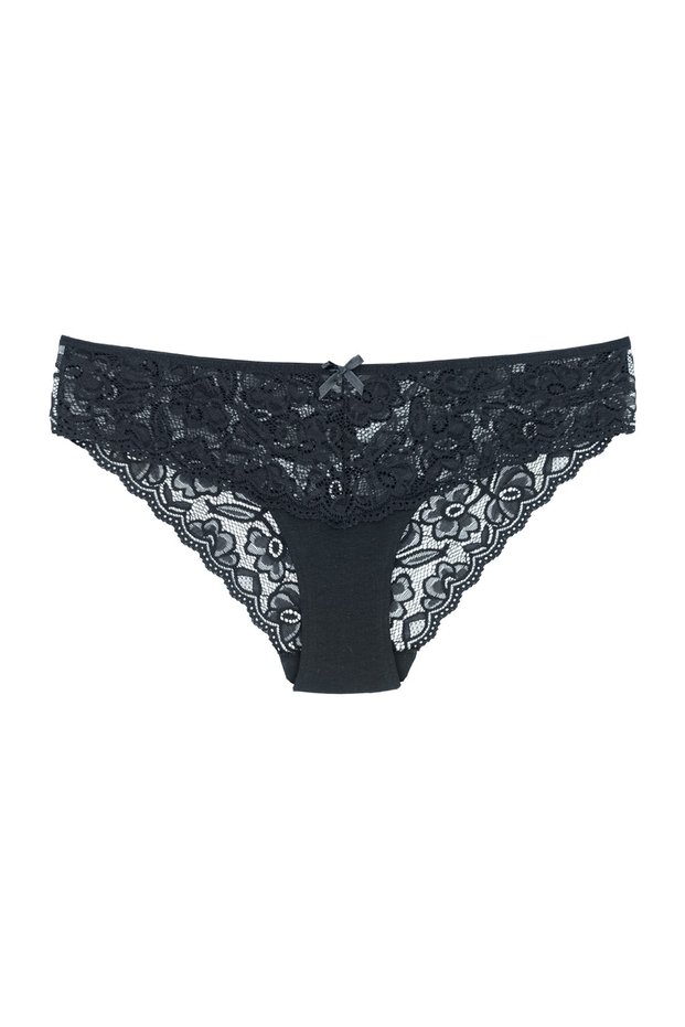 Black Lace Cotton Fabric Detailed Women's Slip Panties